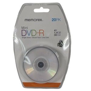 New Memorex Mini DVD-R For DVD Camcorders 20 Pack 4X 1.4GB 30 Mins Single Sided